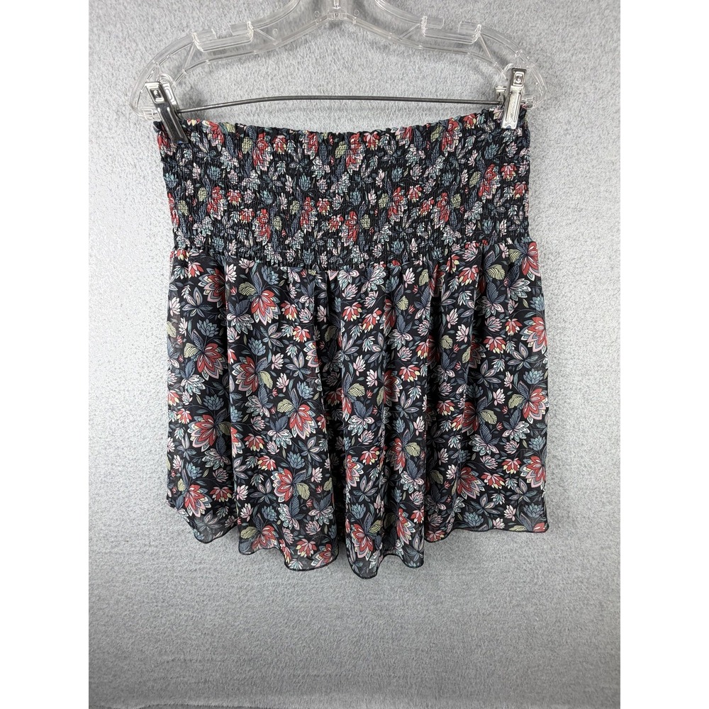 CAbi Skirt Womens Medium Black Floral Chiffon Skater Elastic Waist Lined